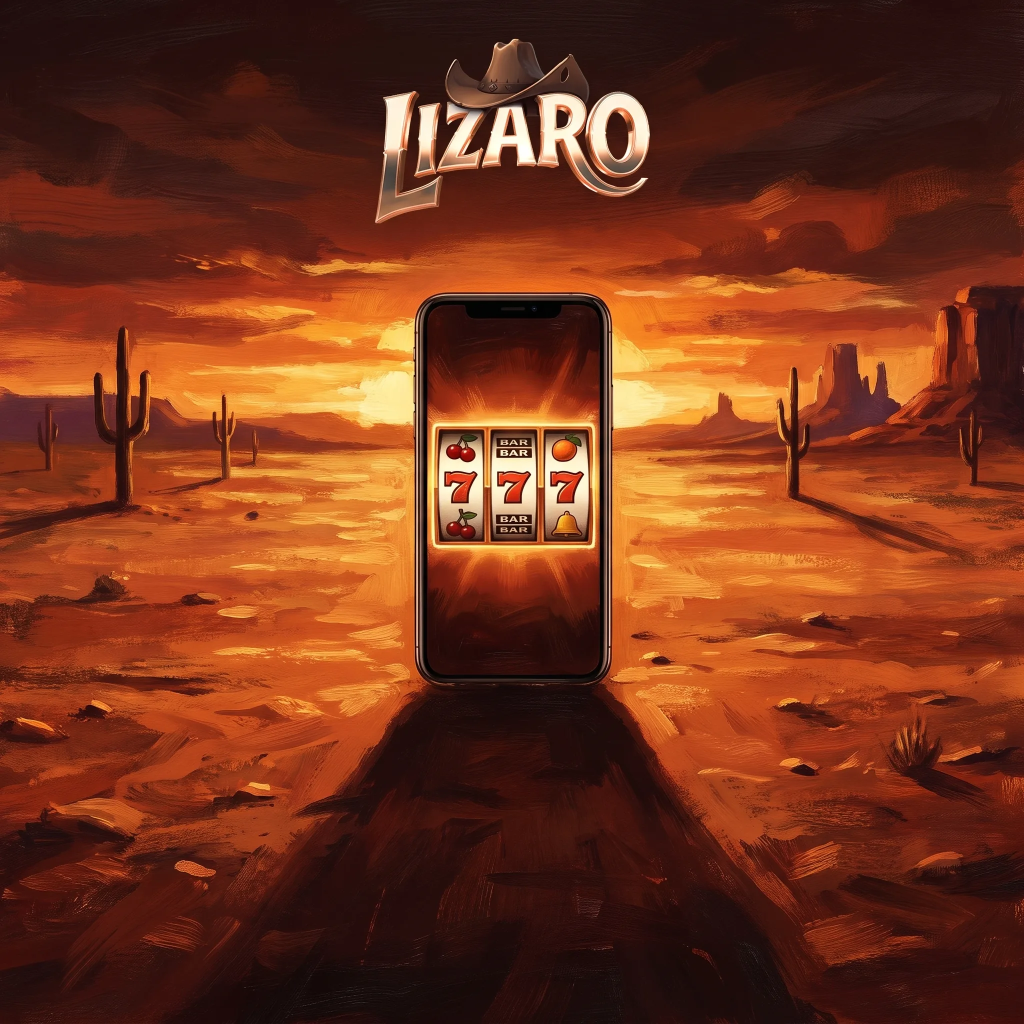 Lizaro sullo smartphone nel paesaggio western